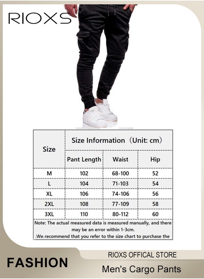RIOXS - Men's Cargo Pants, Baggy Fit Tapered Cargo Pants For Men, Casual Sports Trousers, Drawstring Athletic Pants For Running Jogging Workout, Tactical Pantalones Cargo, Mens Cargo Pants, Multi Pocket Stretch Sweatpants - Image 1