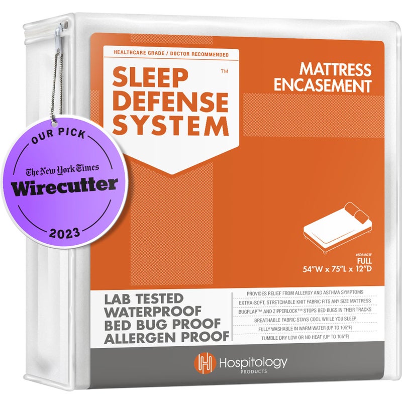 HOSPITOLOGY PRODUCTS HOSPITOLOGY PRODUCTS Mattress Encasement  Zippered Bed Bug Dust Mite Proof Hypoallergenic  Sleep Defense System  FullDouble  Waterproof  Stretchable  Standard 12 Depth  54 W x 75 L 