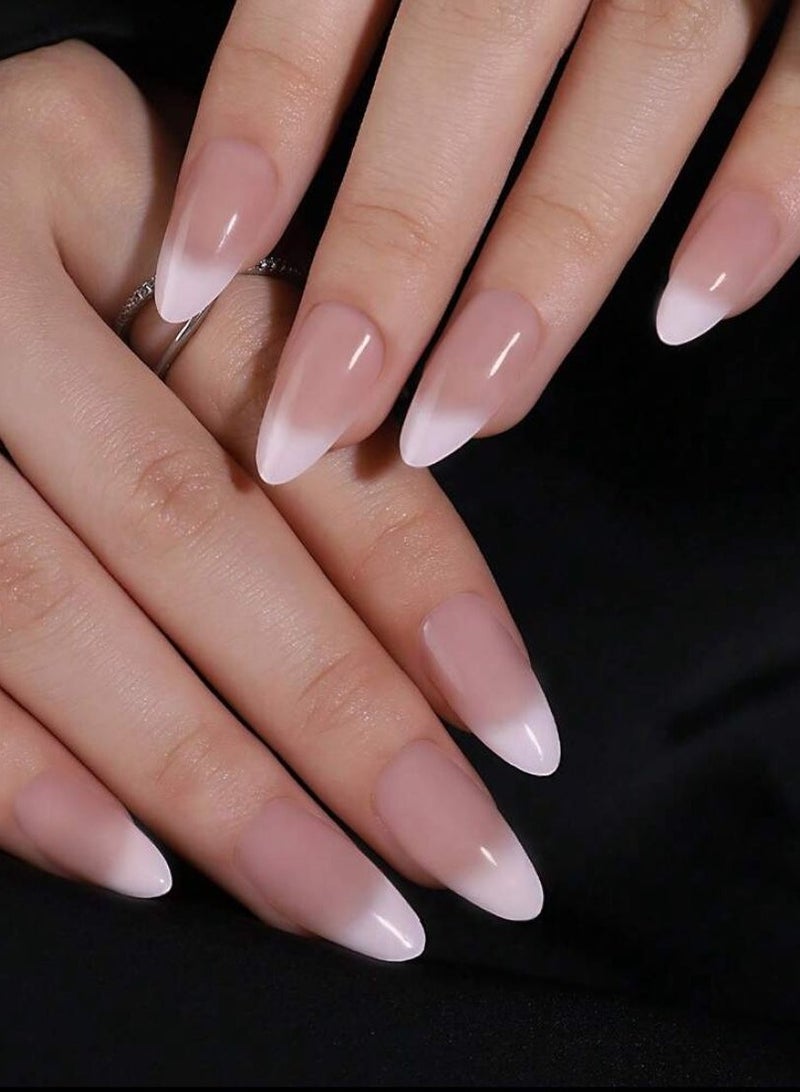 30pcs Crop Almond-Shaped Gentle And Graceful French Gradient False Nails Suitable For Women, Girls - Image 1