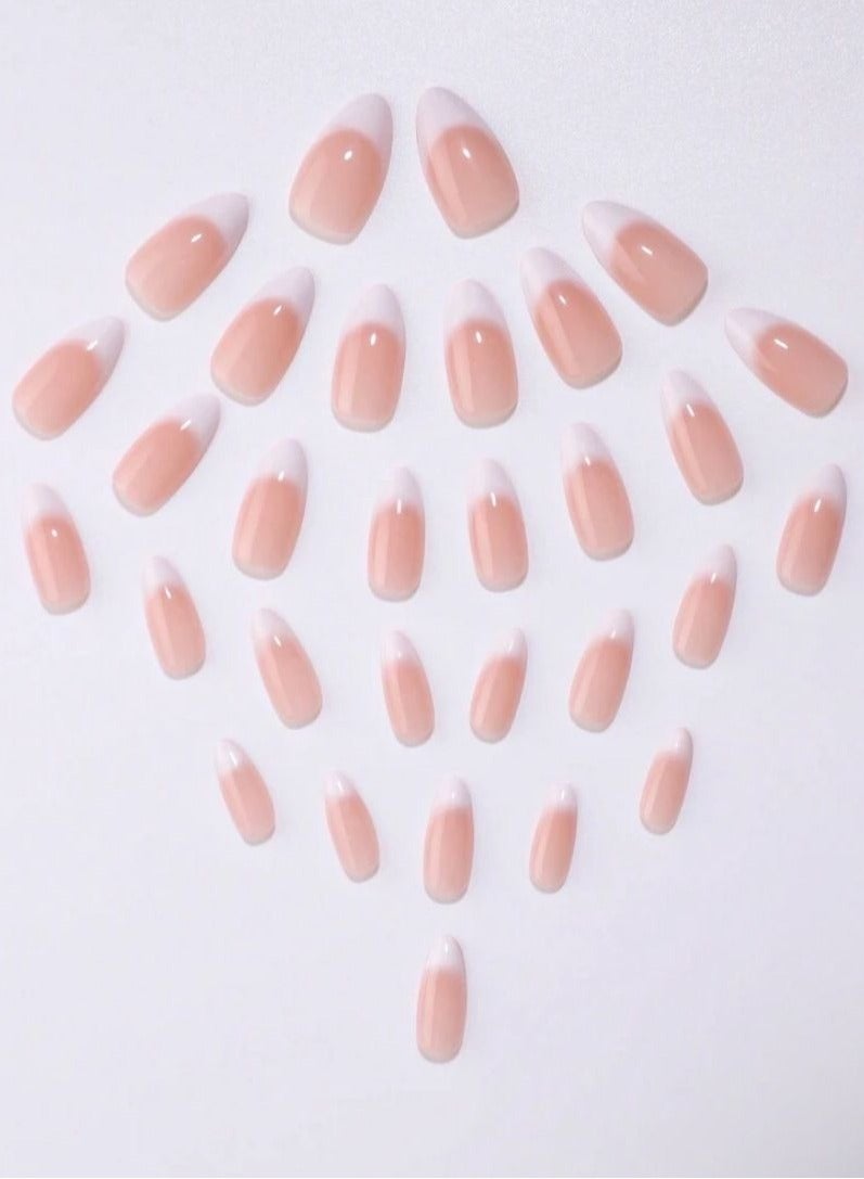 30pcs Crop Almond-Shaped Gentle And Graceful French Gradient False Nails Suitable For Women, Girls - Image 4