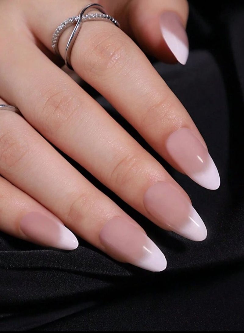 30pcs Crop Almond-Shaped Gentle And Graceful French Gradient False Nails Suitable For Women, Girls - Image 2