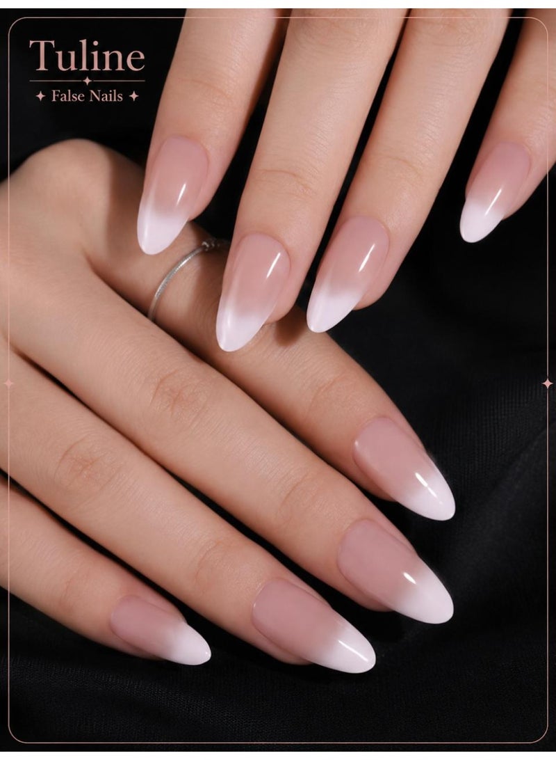 Tuline 30pcs Crop Almond-Shaped Gentle And Graceful French Gradient False Nails Suitable For Women, Girls - Image 1