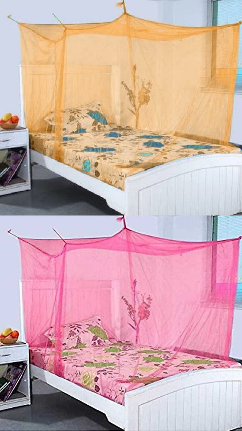Neekshaa Combo Pack Mosquito Net for Single Bed Nylon Mosquito Net for Baby | Bedroom | Family_Size-6x3 FT_Color-Orange,Pink - Image 1