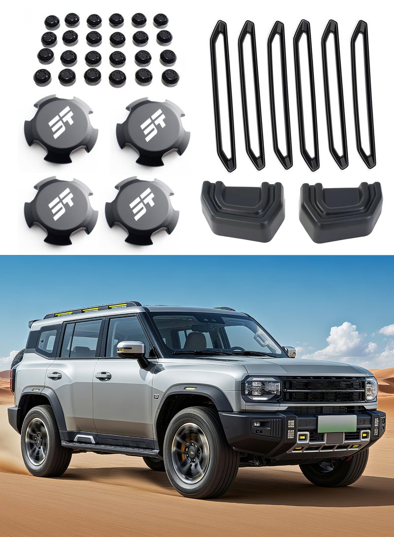 Topleo Matte Black Roof Rack, Wheel Covers, Bumper Hooks Compatible with Jetour T2 2023-2025 Models [36 decorative pcs] - Image 1