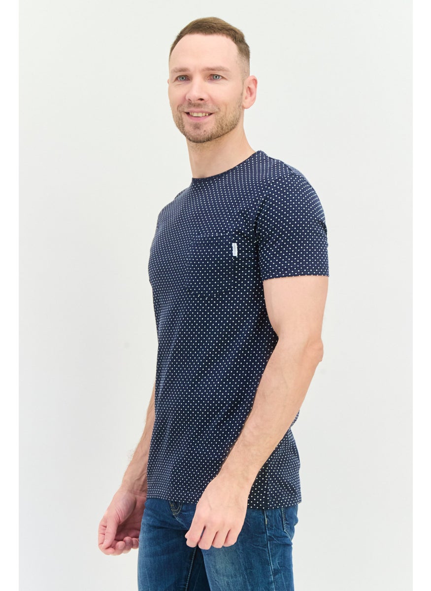 Peter Werth - Men Crew Neck Short Sleeves Allover T-Shirt, Navy - Image 1