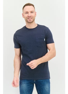Men Crew Neck Short Sleeves Allover T-Shirt, Navy