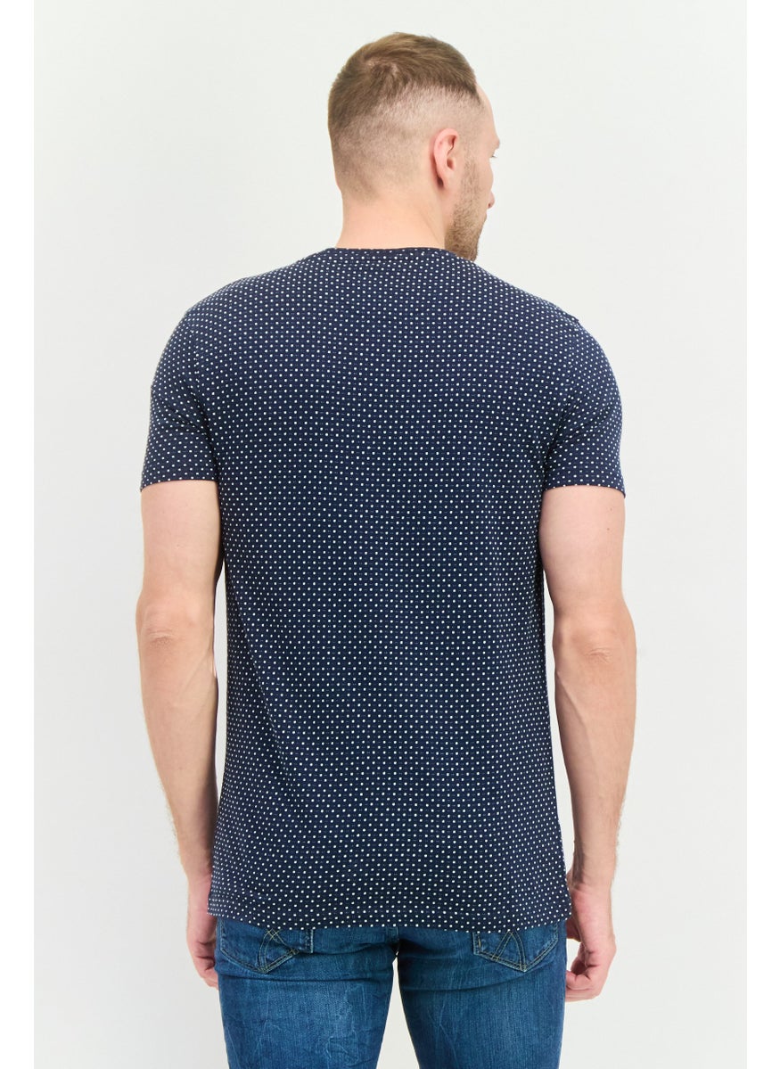 Peter Werth - Men Crew Neck Short Sleeves Allover T-Shirt, Navy - Image 1