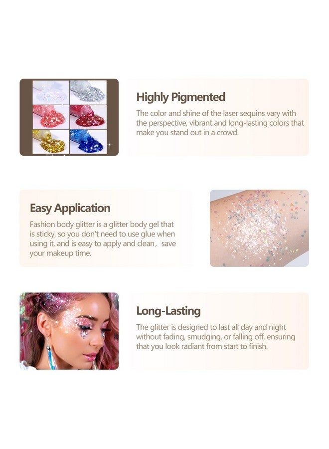 Sumeitang 6Colors Face Body Glitter Gel Mermaid Holographic Sequins Chunky Glitter Paint For Party Singer Concerts Music Festival Rave Accessories For Girls Women Face Body Hair Sparkling Makeup - Image 5