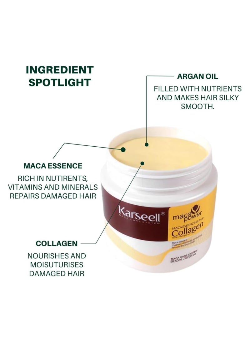 Karseell - Karseell Collagen Hair Treatment Deep Repair Conditioning Argan Oil Collagen Hair Mask Essence for Dry Damaged Hair All Hair Types 500ml - Image 1