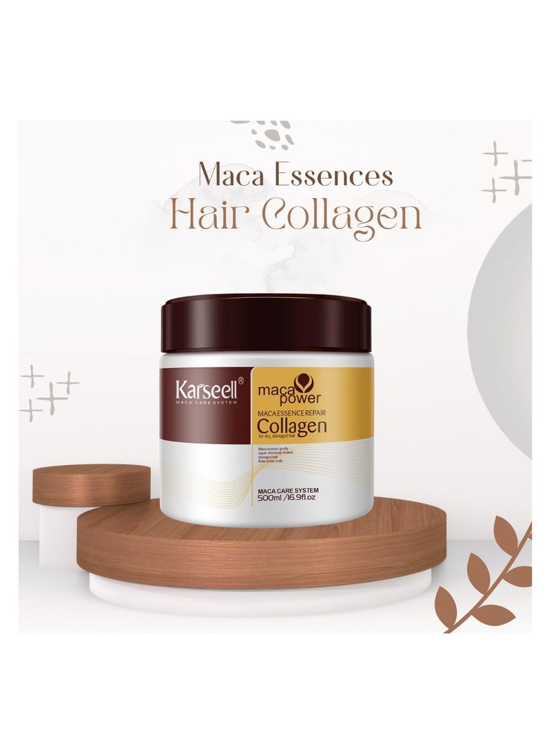Karseell - Karseell Collagen Hair Treatment Deep Repair Conditioning Argan Oil Collagen Hair Mask Essence for Dry Damaged Hair All Hair Types 500ml - Image 1