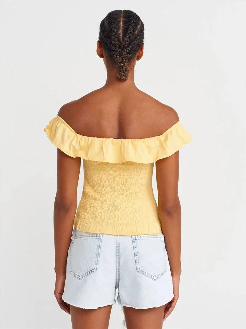 ديلفين Dilvin Women's Off-Shoulder Ribbed Crop Blouse
