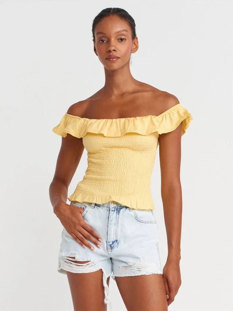 ديلفين Dilvin Women's Off-Shoulder Ribbed Crop Blouse