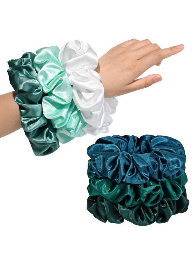 CEELGON Large Silk Satin Scrunchies for Women Big Scrunchies Jumbo Satin Hair Ties Oversized Hair Scrunchies for Thick Curly Hair Pack of 6 (Green) - Image 1