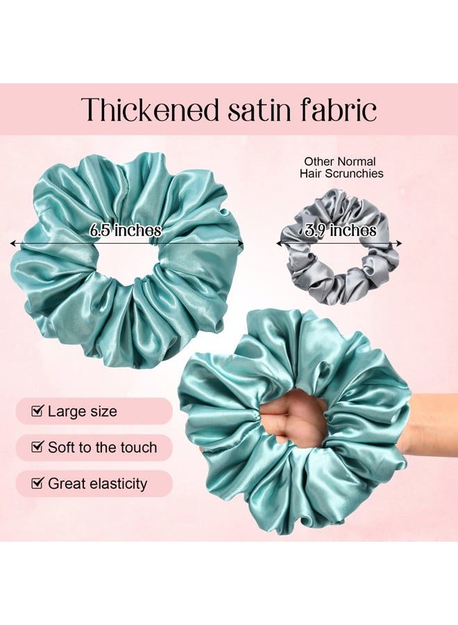 CEELGON Large Silk Satin Scrunchies for Women Big Scrunchies Jumbo Satin Hair Ties Oversized Hair Scrunchies for Thick Curly Hair Pack of 6 (Green) - Image 2
