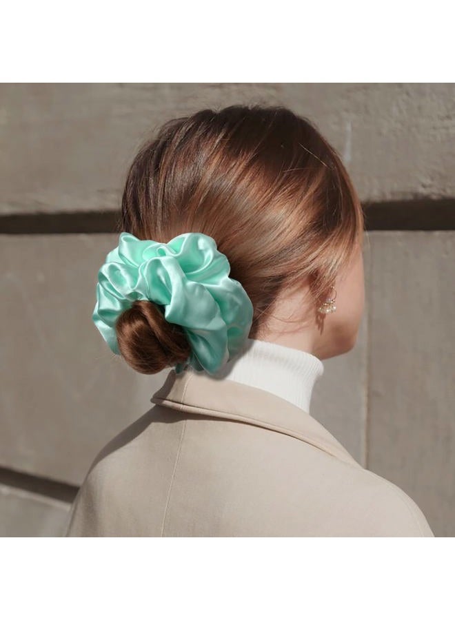 CEELGON Large Silk Satin Scrunchies for Women Big Scrunchies Jumbo Satin Hair Ties Oversized Hair Scrunchies for Thick Curly Hair Pack of 6 (Green) - Image 5
