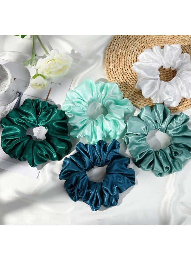 CEELGON Large Silk Satin Scrunchies for Women Big Scrunchies Jumbo Satin Hair Ties Oversized Hair Scrunchies for Thick Curly Hair Pack of 6 (Green) - Image 4