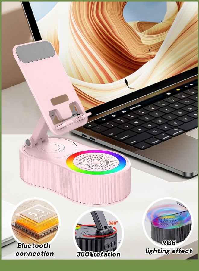 Phone Holder With Wireless Bt Speaker,360 Rotatable Cell Phone Stand,Foldable Mobile Phone Bracket,Phone Holder With Power Bank,Portable Stand For Phone,With Rgb Ambient Light,Office Accessories For Men Women  - Image 1