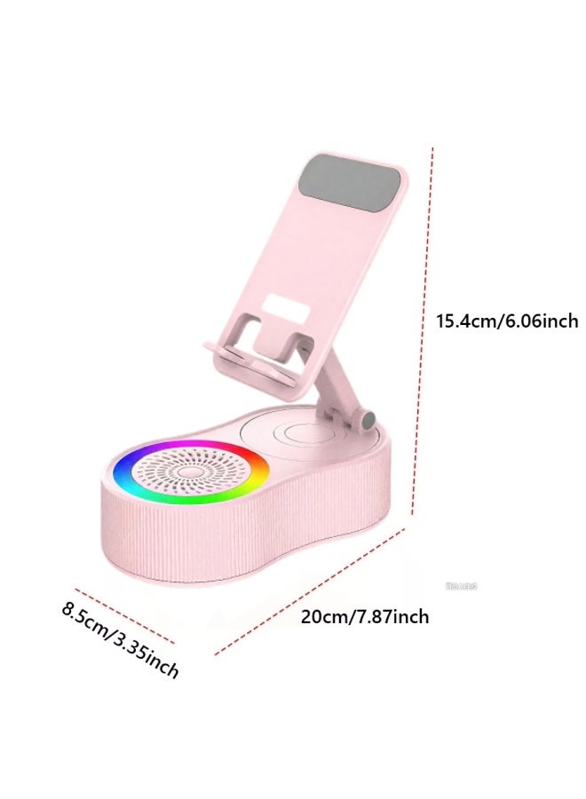 Phone Holder With Wireless Bt Speaker,360 Rotatable Cell Phone Stand,Foldable Mobile Phone Bracket,Phone Holder With Power Bank,Portable Stand For Phone,With Rgb Ambient Light,Office Accessories For Men Women  - Image 2