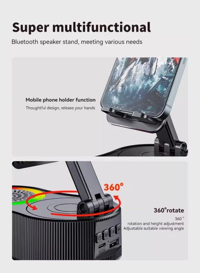Phone Holder With Wireless Bt Speaker,360 Rotatable Cell Phone Stand,Foldable Mobile Phone Bracket,Phone Holder With Power Bank,Portable Stand For Phone,With Rgb Ambient Light,Office Accessories For Men Women  - Image 4
