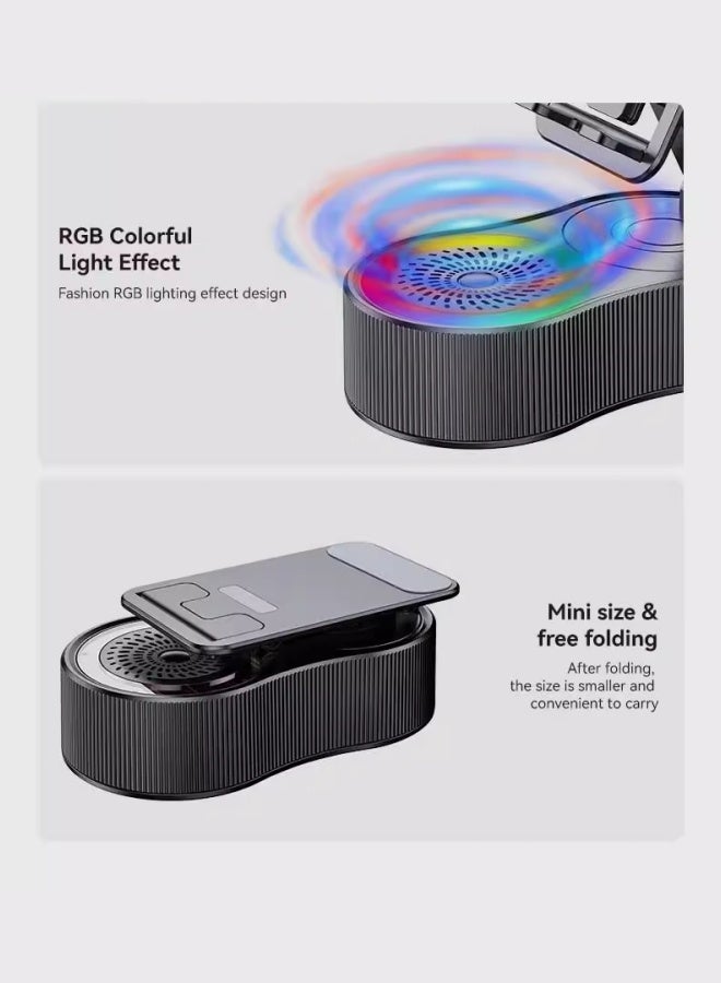 Phone Holder With Wireless Bt Speaker,360 Rotatable Cell Phone Stand,Foldable Mobile Phone Bracket,Phone Holder With Power Bank,Portable Stand For Phone,With Rgb Ambient Light,Office Accessories For Men Women  - Image 5