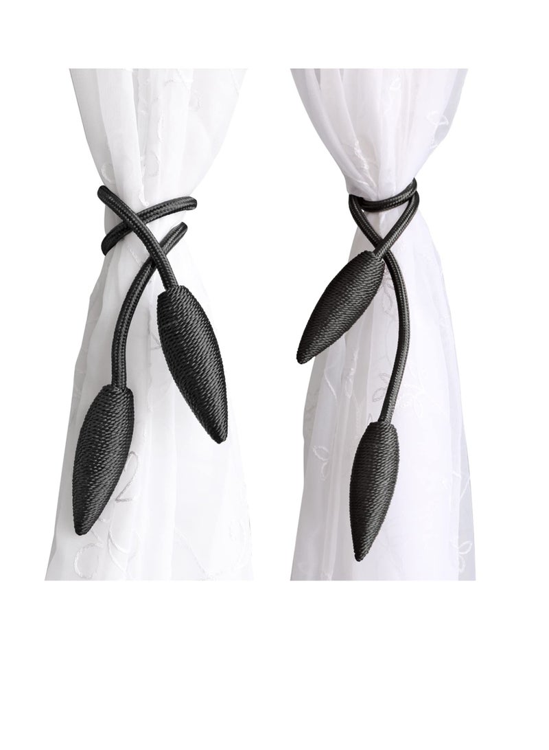 Excefore مشابك ربط الستائر، 2 قطعة مشابك لستائر النوافذ بتصميم إبداعي، نمط أوروبي حاملات ستائر مصنوعة حسب الطلب، حوامل الستائر الزخرفية، لون أسود - Image 1