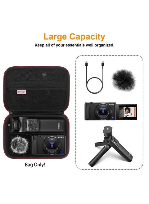 Carrying Case for Sony ZV-1 / ZV-1F / ZV-1 II Vlog Digital Camera & Bluetooth Grip Vlogger Accessory Kit for Vlogging YouTube Live Video Streaming, Mesh Pocket for USB Cables Charger, Black