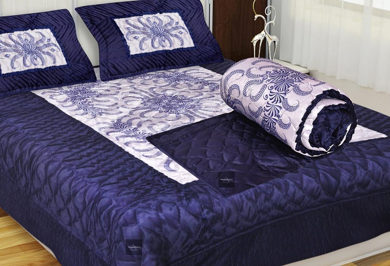 ManavRachit 310 TC Satin Luxury Gold VIP Printed King Size Wedding Bedding Bedsheet Set Set of 4 Pieces for Home Living Room Blue VIP - Image 2