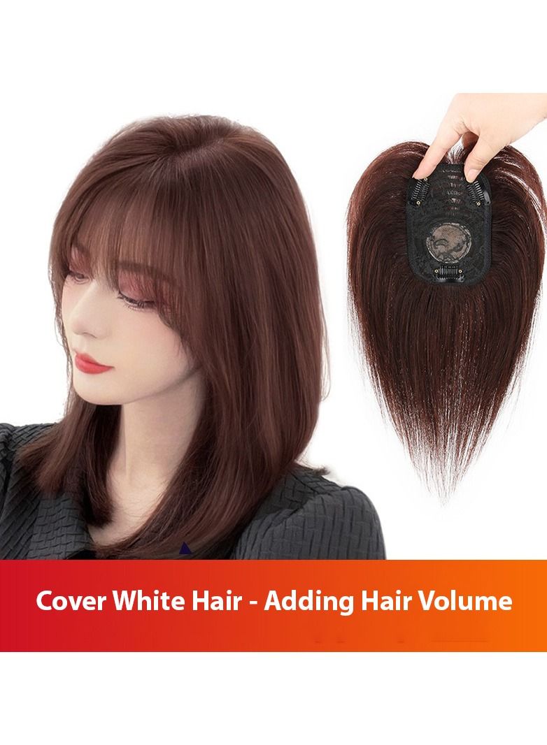 Estelle One piece real hair head cover white hair replacement piece fluffy hair increase volume ladies wig block Dark Brown - Image 2
