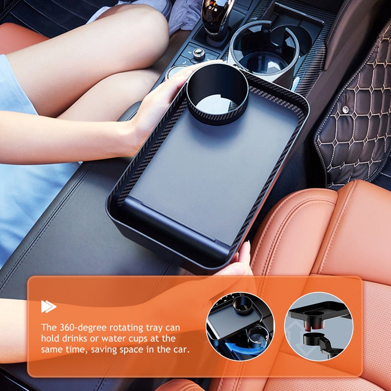 🚗 حامل كوب سيارة مع صينية دوارة لتخزين المشروبات والطعام - Image 3