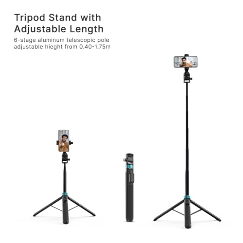 SKYVIK SIGNIPOD 1.75 metre Selfie Stick/Tripod Sturdy Stand with Blutooth Remote for Selfie/Video Recording/Photo/Live Stream/Vlog/YouTube for Smartphone, iPhone, Action Camera, Mics and Lights - Image 2