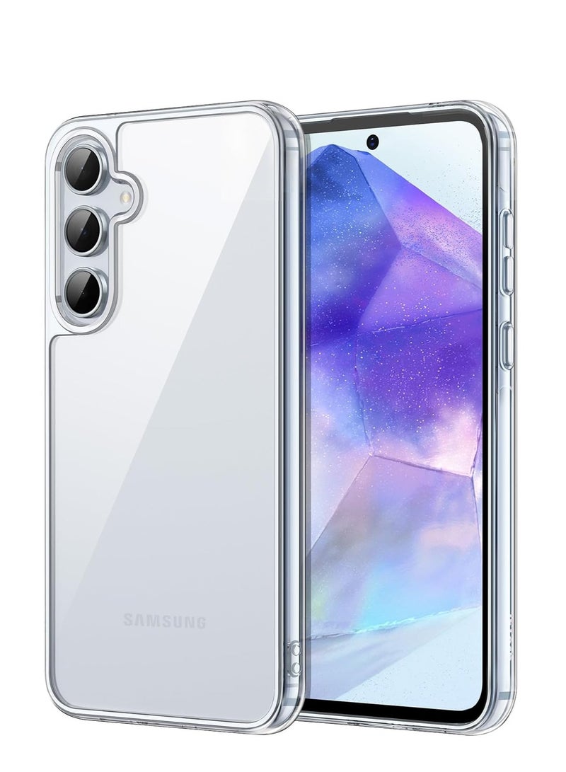 جراب لهاتف Samsung Galaxy A55 5G، غطاء حماية مقاوم للصدمات غير قابل للاصفرار، مع ظهر صلب من مادة البولي كربونات مضاد للخدش (شفاف) - Image 1