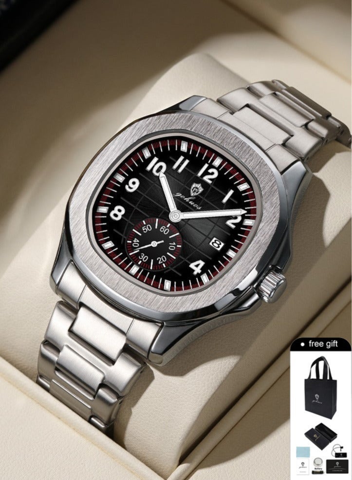 GOHUOS Men's Top Brand Watches- Luxury Stainless Steel Band Analog with Calendar Waterproof Classic Quartz Wrist Watches - 42mm - Father or Boyfriend Gift - Image 1