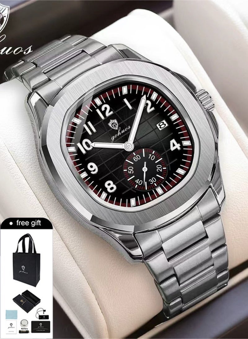 GOHUOS Men's Top Brand Watches- Luxury Stainless Steel Band Analog with Calendar Waterproof Classic Quartz Wrist Watches - 42mm - Father or Boyfriend Gift - Image 3