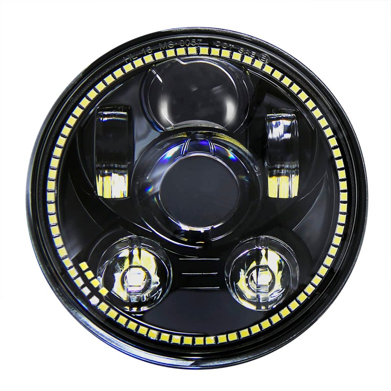 Wisamic 534 575 LED Motorcycle Headlight with Halo DRL Compatible with Harley Davidson Dyna Street Bob Super Wide Glide Low Rider Night Rod Train Softail Deuce Custom Sportster Iron 883 Black