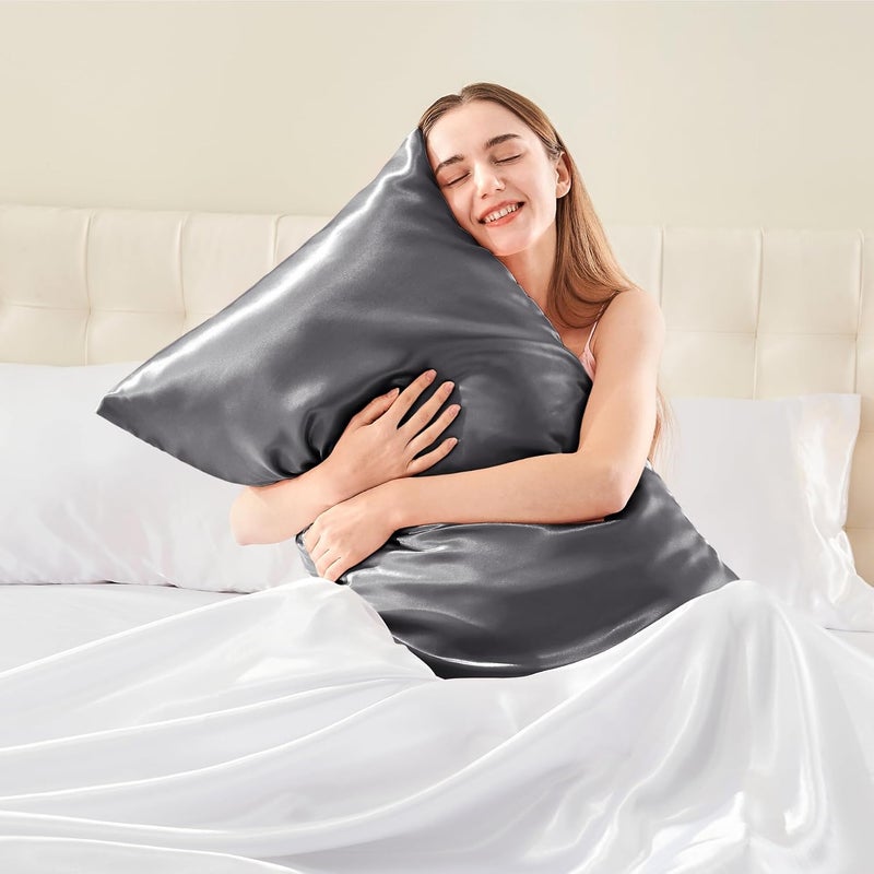 BEDELITE Satin Pillowcase for Hair and Skin, Super Soft Similar to Silk Pillow Cases 4 Pack with Envelope Closure, Cooling Pillowcases for Women Men (20"x30" Queen Size, Dark Grey) - Image 2