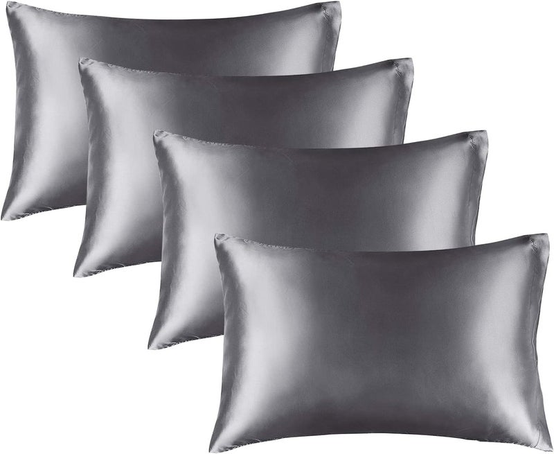 BEDELITE Satin Pillowcase for Hair and Skin, Super Soft Similar to Silk Pillow Cases 4 Pack with Envelope Closure, Cooling Pillowcases for Women Men (20"x30" Queen Size, Dark Grey) - Image 1