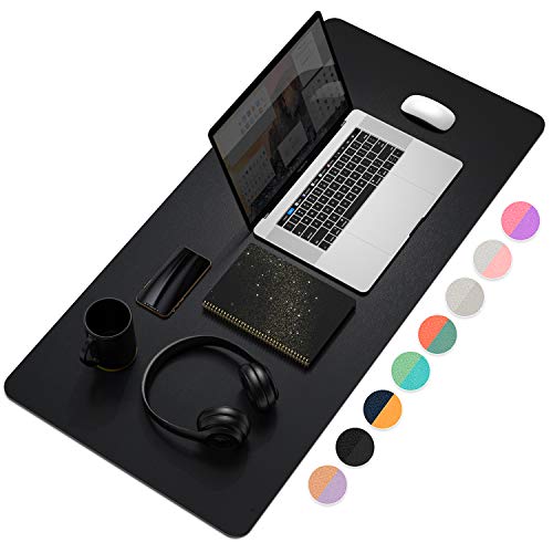 YSAGi Desk Mat, Desk Pad, Waterproof Desk Pad, 35.4" x 17" Laptop Leather Desk Pad Protector, Large Leather Desk Blotter for Keyboard and Mouse, Dual-Sided Desk Writing Pad for Office and Home (Black) - Image 1