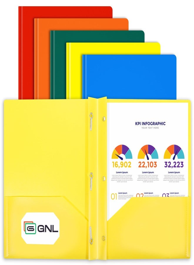 GNL Plastic Folders with Pockets and Prong, Pack of 5, Colored Heavy Duty 2 Pocket File Folders Letter Size, Folders with Prongs for School, Home, and Office - Image 1