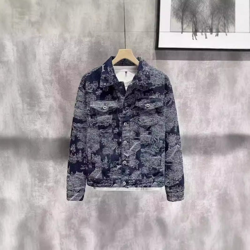 Chinese Style Jacquard Denim Jacket Men'S Trendy Men'S New Retro Handsome Casual Jacket For Men And Women Couple - Image 1