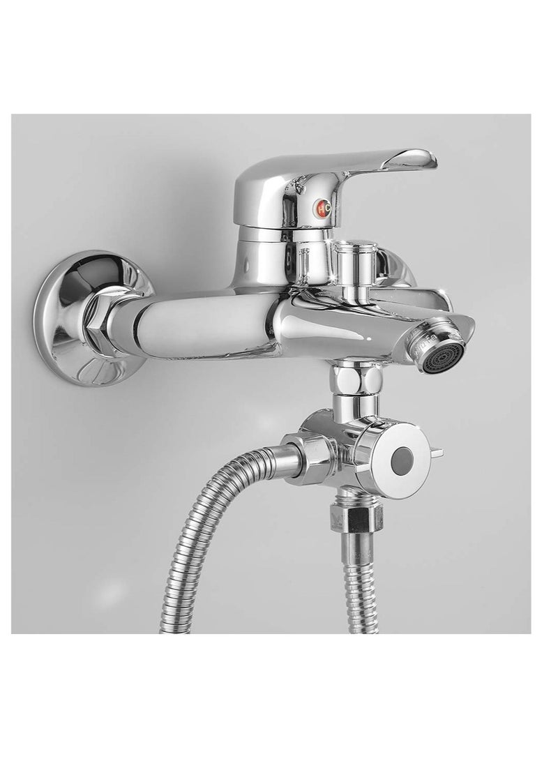 Shower Arm, Universal Bathroom System Component Replacement Part, G 1/2 3-Way T-adapter, Suitable for Handheld Shower Head and Fixed Spray Head (Chrome) - Image 3