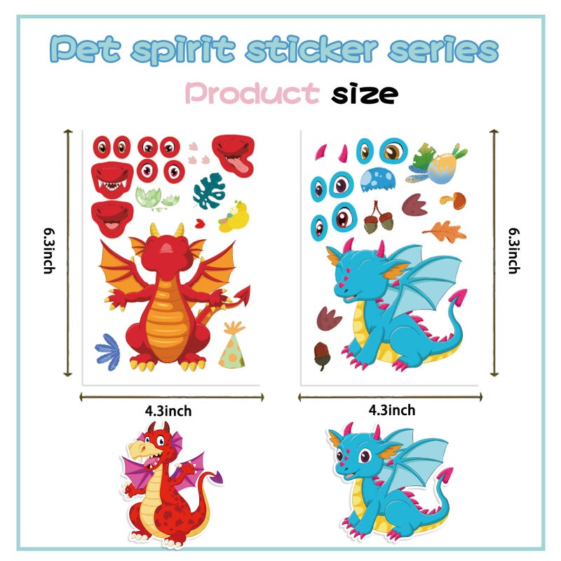 HJHEJST 24 Sheet Dragon Stickers Make Your Own Dragon Sticker for Kids 3+, Cartoon Make-a-face Sticker Girls Boys Dragons Birthday Party Decorations,DIY Dragons Craft Birthday Party Favor Supplies - Image 4