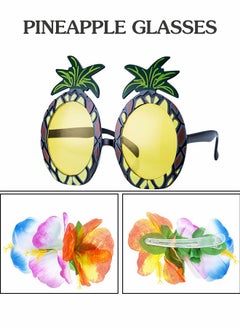 GROIC Hawaiian Grass Hula Skirt Costume Set Girl's Necklace Leis Garland Bracelets,Hawaiian Party Decoration,Hawaiian Hula Grass Skirt Sunglasses Leis Set  - Image 2