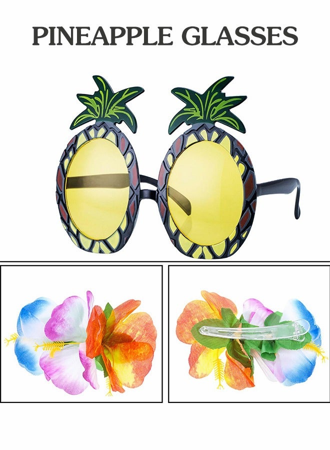GROIC Hawaiian Grass Hula Skirt Costume Set Girl's Necklace Leis Garland Bracelets,Hawaiian Party Decoration,Hawaiian Hula Grass Skirt Sunglasses Leis Set  - Image 2