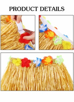 GROIC Hawaiian Grass Hula Skirt Costume Set Girl's Necklace Leis Garland Bracelets,Hawaiian Party Decoration,Hawaiian Hula Grass Skirt Sunglasses Leis Set  - Image 4