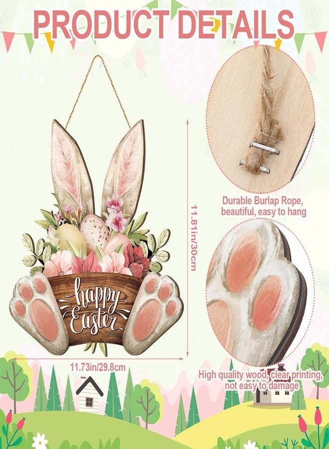 Barydat 1 Pcs Easter Wreaths for Front Door Bunny Welcome Wood Sign Door Hanger Spring Decorations Easter Hanging Plaque Rabbit Sign Decorations for Home Shop Garden (11.81 Inch) - Image 3