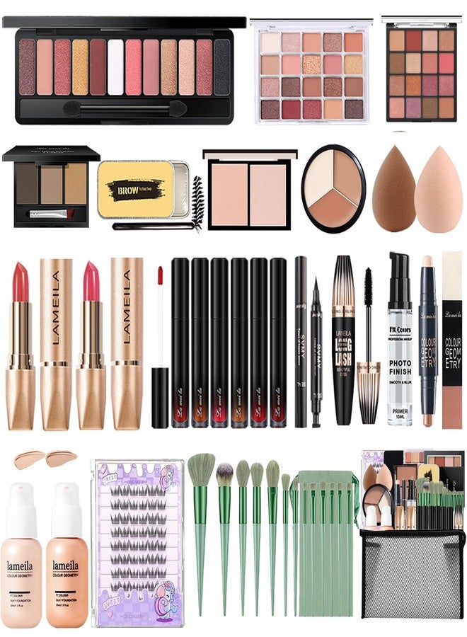 NUIBO All in One Makeup Kit for Women Full Kit - Makeup Gift Set Includes Eyeshadow Foundation Lash Primer Lipstick Eyeliner Mascara Concealer Contour Brow Soap Powder Pressed Brush Sponge Bag - Image 1