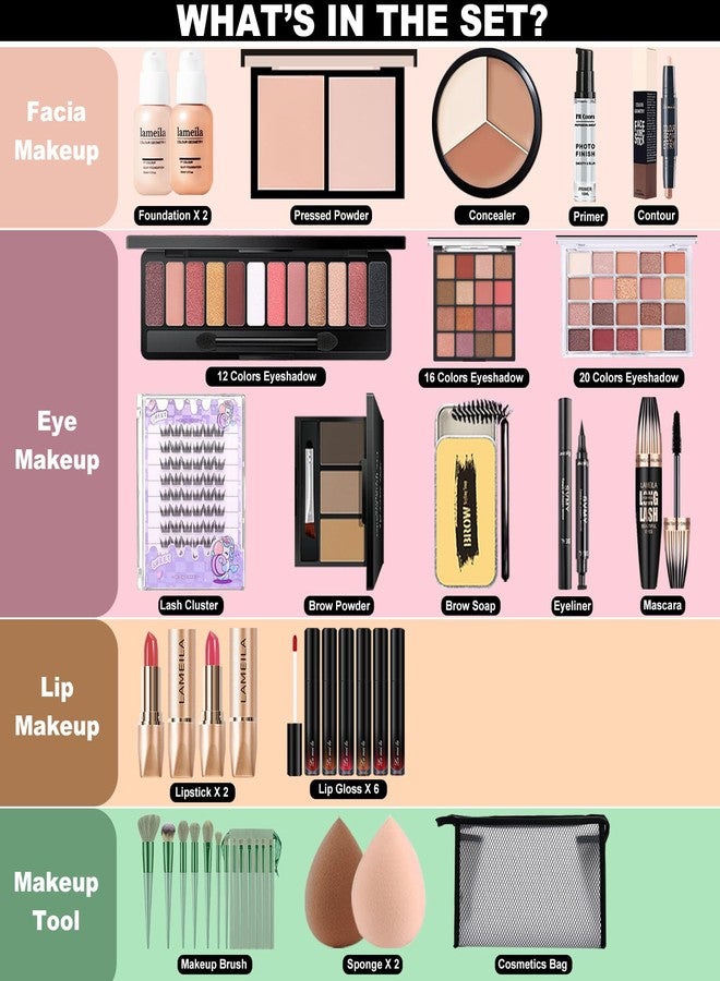 NUIBO All in One Makeup Kit for Women Full Kit - Makeup Gift Set Includes Eyeshadow Foundation Lash Primer Lipstick Eyeliner Mascara Concealer Contour Brow Soap Powder Pressed Brush Sponge Bag - Image 2