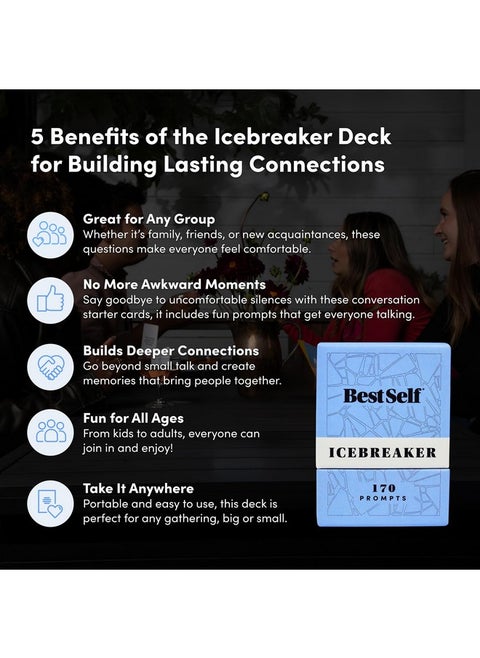Bestself Icebreaker Deck - Engaging Icebreaker Game With 170 Conversation Cards Prompts To Create Real Conversations For Friends, Coworkers, Family, Dates, Quality Conversation Cards