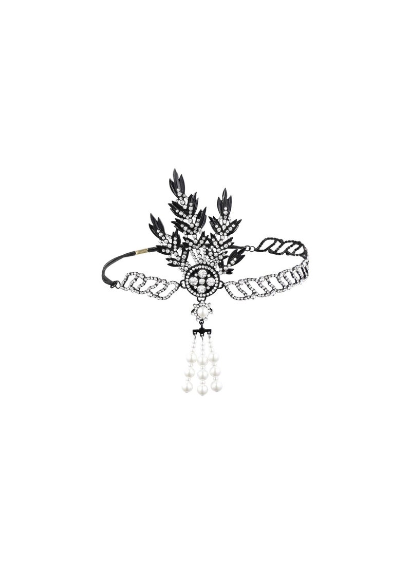 SYOSI - Wedding Headpiece Vintage, 1920s Headband Rhinestone Pearl Leaf, 20s Hair Accessories, for Wedding Prom Retro Pageant Themed Party, Halloween Dress Up Parties, A Wonderful Gift(1 Pack) - Image 1