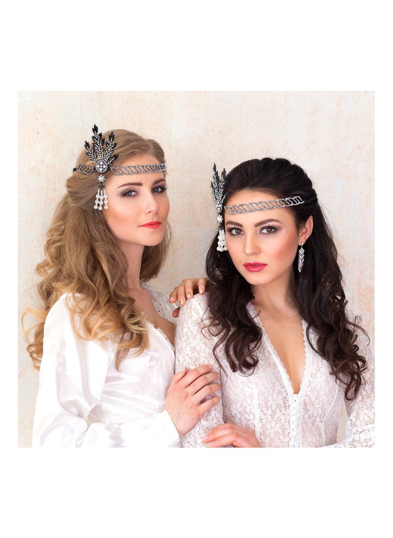 SYOSI - Wedding Headpiece Vintage, 1920s Headband Rhinestone Pearl Leaf, 20s Hair Accessories, for Wedding Prom Retro Pageant Themed Party, Halloween Dress Up Parties, A Wonderful Gift(1 Pack) - Image 1
